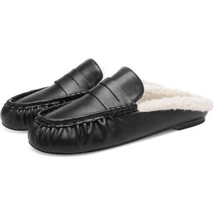 Slip On Penny Loafer Women's Sz 7 Mule Flats Comfortable Faux Fur BLACK Worn 1X